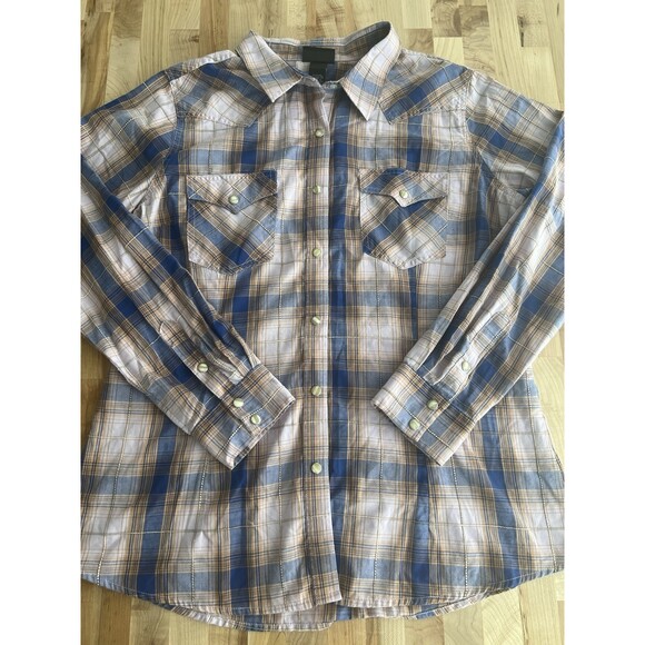 Wrangler Tops - Wrangler Retro Women's Long Sleeve Western Snap Shirt Pink Purple Plaid XL